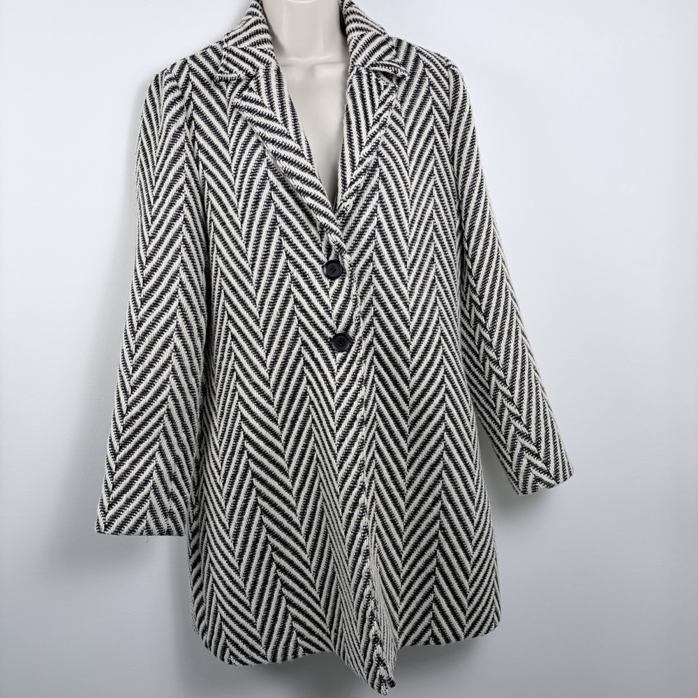 Boutique Designer Womens Herringbone Pea Coat Lilit Sz M Parisian Chic Quiet Lux